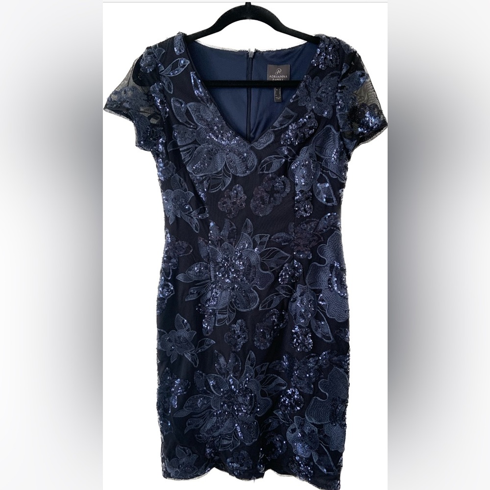 Adrianna Papell Blue Sequins Cocktail Dress | 4